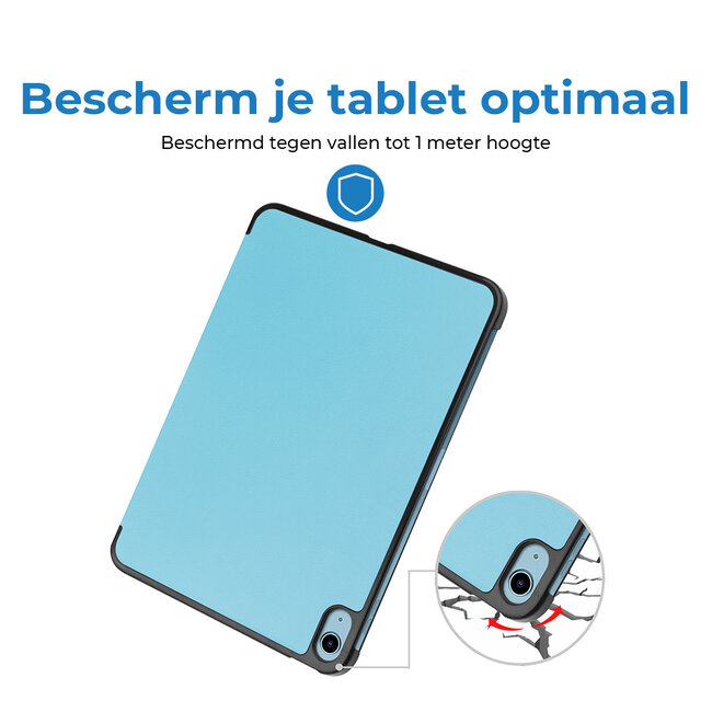 Case2go - Tablet hoes geschikt voor Apple iPad 11 (2025) A16 / Apple iPad 10.9 (2022) - Tri-fold hoes met Auto/Wake functie en Magnetische sluiting - Licht Blauw
