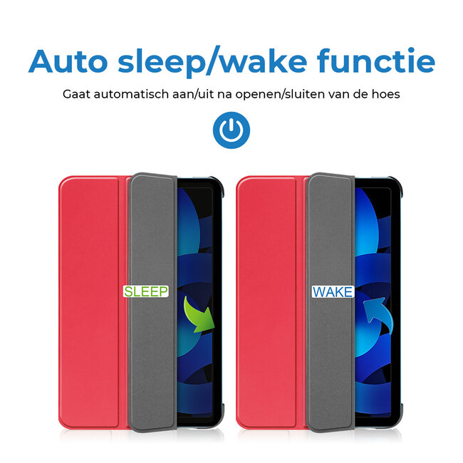 Case2go - Tablet hoes geschikt voor Apple iPad 11 (2025) A16 / Apple iPad 10.9 (2022) - Tri-fold hoes met Auto/Wake functie en Magnetische sluiting - Rood