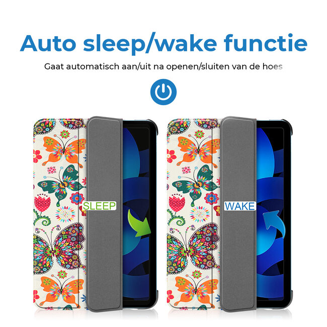 Case2go - Tablet hoes geschikt voor Apple iPad 11 (2025) A16 / Apple iPad 10.9 (2022) - Tri-fold hoes met Auto/Wake functie en Magnetische sluiting - Vlinders