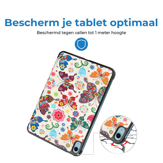 Case2go - Tablet hoes geschikt voor Apple iPad 11 (2025) A16 / Apple iPad 10.9 (2022) - Tri-fold hoes met Auto/Wake functie en Magnetische sluiting - Vlinders