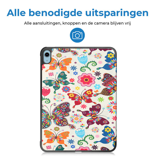 Case2go - Tablet hoes geschikt voor Apple iPad 11 (2025) A16 / Apple iPad 10.9 (2022) - Tri-fold hoes met Auto/Wake functie en Magnetische sluiting - Vlinders