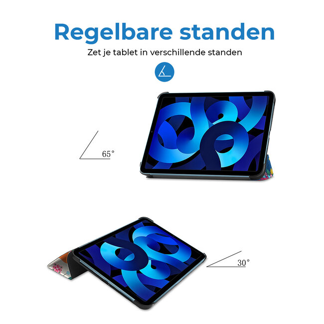 Case2go - Tablet hoes geschikt voor Apple iPad 11 (2025) A16 / Apple iPad 10.9 (2022) - Tri-fold hoes met Auto/Wake functie en Magnetische sluiting - Vlinders