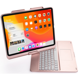 Case2go iPad Pro Bluetooth Toetsenbord - 12.9 inch - (2021, 2020 en 2018) - QWERTY - Bluetooth Toetsenbord hoes - Toetsenbord verlichting en Touchpad - 360 graden draaibaar - Rosé-Goud