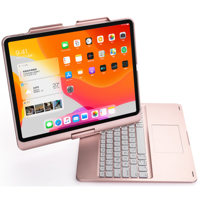 Bluetooth toetsenbord geschikt voor iPad Pro- 12.9 inch - (2021, 2020 en 2018) - QWERTY - Bluetooth Toetsenbord hoes - Toetsenbord verlichting en Touchpad - 360 graden draaibaar - RosÃ©-Goud