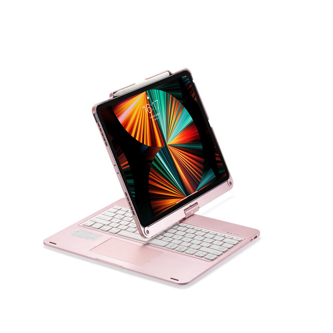 Bluetooth toetsenbord geschikt voor iPad Pro- 12.9 inch - (2021, 2020 en 2018) - QWERTY - Bluetooth Toetsenbord hoes - Toetsenbord verlichting en Touchpad - 360 graden draaibaar - RosÃ©-Goud
