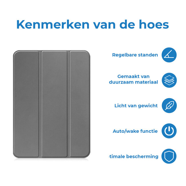 Case2go - Tablet hoes geschikt voor Lenovo Tab M10 (3e generatie) (TB328FU, TB328XU) - 10.1 inch - Tri-Fold Book Case met Auto/Wake functie - Grijs