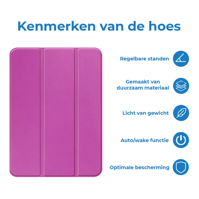 Case2go - Tablet hoes geschikt voor Lenovo Tab M10 (3e generatie) (TB328FU, TB328XU) - 10.1 inch - Tri-Fold Book Case met Auto/Wake functie - Paars