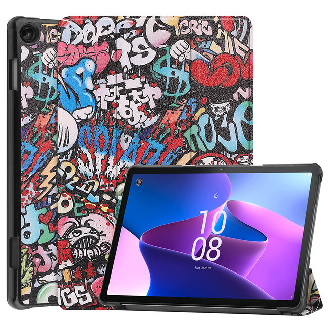 Case2go - Tablet hoes geschikt voor Lenovo Tab M10 (3e generatie) (TB328FU, TB328XU) - 10.1 inch - Tri-Fold Book Case met Auto/Wake functie - Graffiti