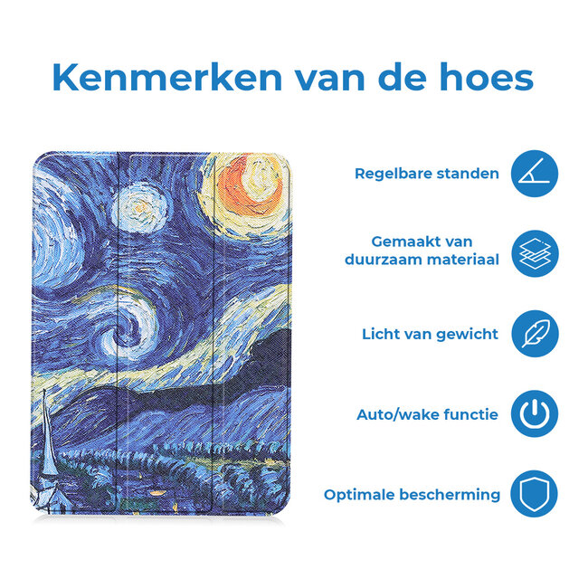 Case2go - Tablet hoes geschikt voor Lenovo Tab M10 (3e generatie) (TB328FU, TB328XU) - 10.1 inch - Tri-Fold Book Case met Auto/Wake functie - Sterrenhemel