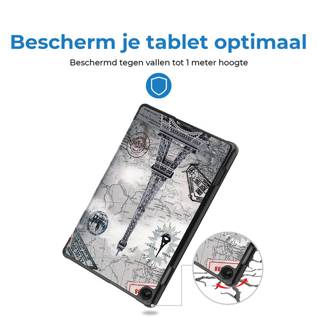 Case2go - Tablet hoes geschikt voor Lenovo Tab M10 (3e generatie) (TB328FU, TB328XU) - 10.1 inch - Tri-Fold Book Case met Auto/Wake functie - Eiffeltoren