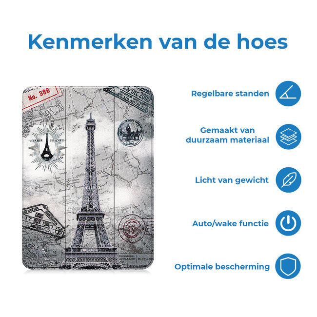 Case2go - Tablet hoes geschikt voor Lenovo Tab M10 (3e generatie) (TB328FU, TB328XU) - 10.1 inch - Tri-Fold Book Case met Auto/Wake functie - Eiffeltoren