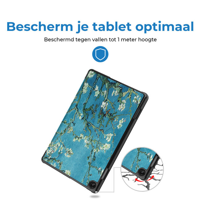 Case2go - Tablet hoes geschikt voor Lenovo Tab M10 (3e generatie) (TB328FU, TB328XU) - 10.1 inch - Tri-Fold Book Case met Auto/Wake functie - Witte Bloesem
