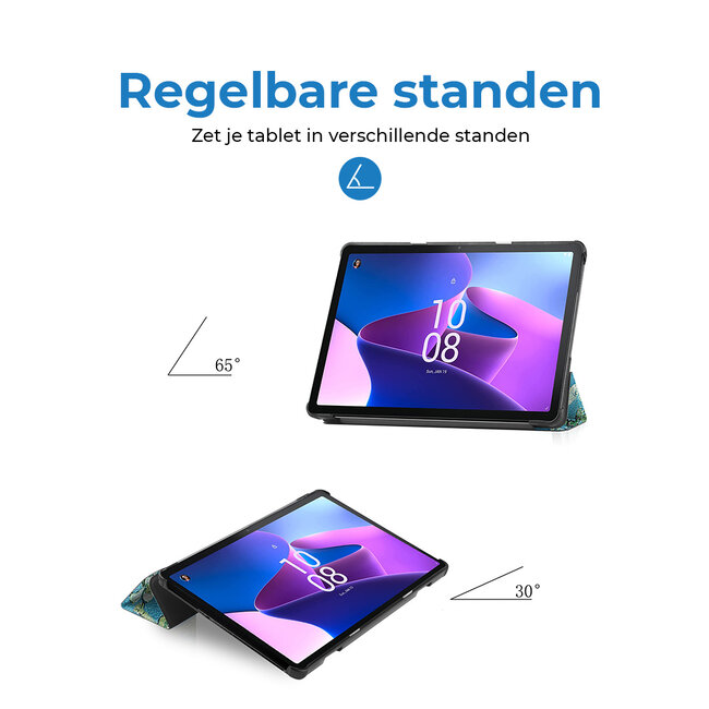 Case2go - Tablet hoes geschikt voor Lenovo Tab M10 (3e generatie) (TB328FU, TB328XU) - 10.1 inch - Tri-Fold Book Case met Auto/Wake functie - Witte Bloesem