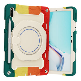 Case2go Tablet Hoes geschikt voor Huawei MatePad 11 (2021) - 11 Inch - Armor Case met Ring - Pencil Houder - Regenboog Rood