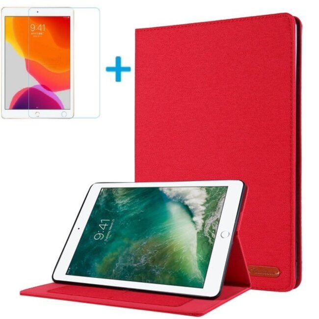 Tablet hoes geschikt voor Ipad 10.2 Inch 2019 / 2020 / 2021 - Book Case met Soft TPU houder + Screenprotector - Rood