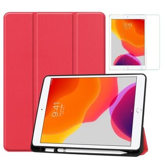 Case2go Tablet hoes geschikt voor Ipad 10.2 Inch 2019 / 2020 / 2021 - Tri-Fold Book Case met Apple Pencil houder + Screenprotector - Rood