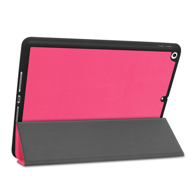 Tablet hoes geschikt voor Ipad 10.2 Inch 2019 / 2020 / 2021 - Tri-Fold Book Case met Apple Pencil houder + Screenprotector - Magenta