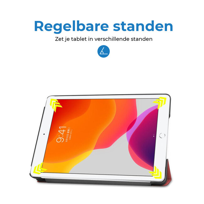 Tablet hoes geschikt voor Apple iPad 2021 / 2020 / 2019 tri-fold hoes - 10.2 inch - Case met Auto Wake/Sleep functie - Donker Rood