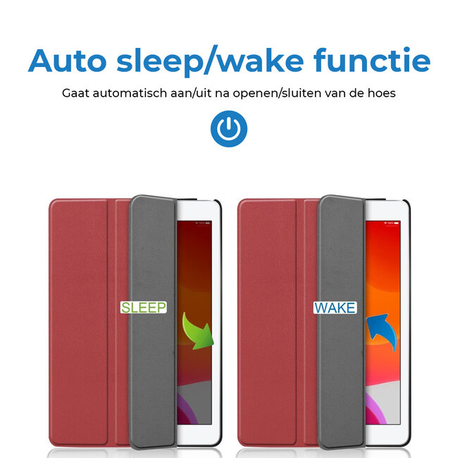 Tablet hoes geschikt voor Apple iPad 2021 / 2020 / 2019 tri-fold hoes - 10.2 inch - Case met Auto Wake/Sleep functie - Donker Rood