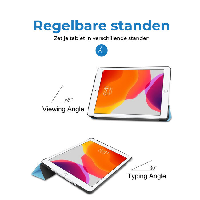 Tablet hoes geschikt voor Apple iPad 2021 / 2020 / 2019 tri-fold hoes - 10.2 inch - Case met Auto Wake/Sleep functie - Licht Blauw