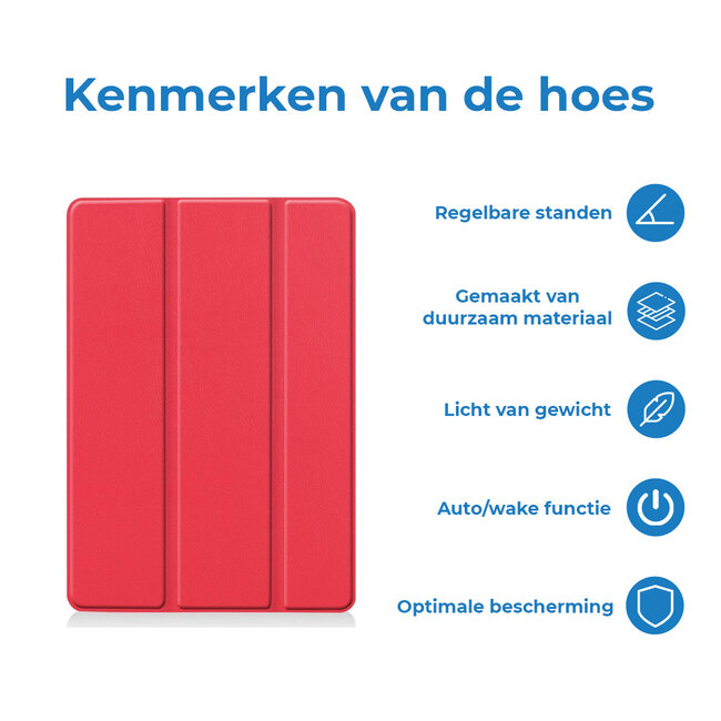 Tablet hoes geschikt voor Apple iPad 2021 / 2020 / 2019 tri-fold hoes - 10.2 inch - Case met Auto Wake/Sleep functie - Rood