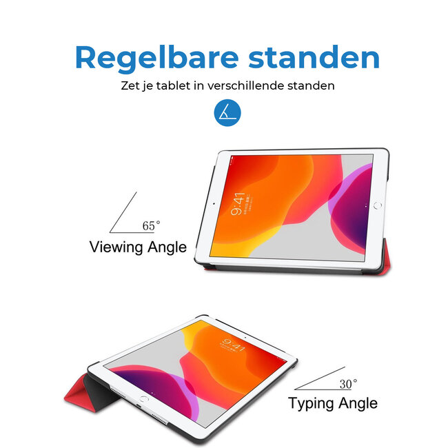 Tablet hoes geschikt voor Apple iPad 2021 / 2020 / 2019 tri-fold hoes - 10.2 inch - Case met Auto Wake/Sleep functie - Rood