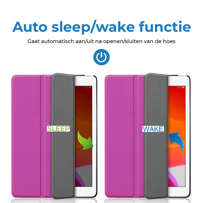 Tablet hoes geschikt voor Apple iPad 2021 / 2020 / 2019 tri-fold hoes - 10.2 inch - Case met Auto Wake/Sleep functie - Paars