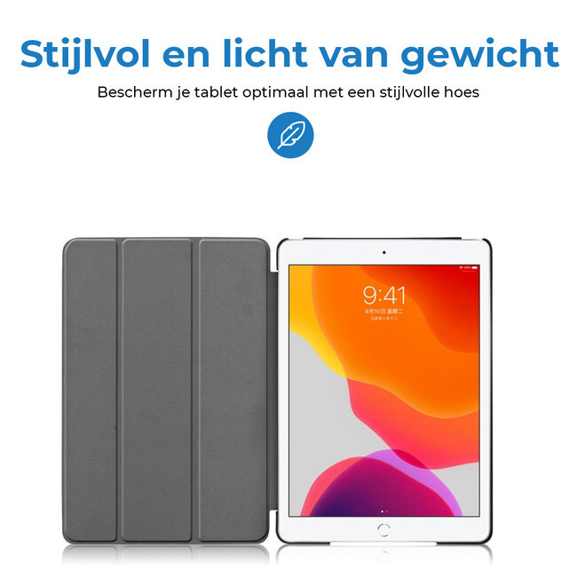 Tablet hoes geschikt voor Apple iPad 2021 / 2020 / 2019 tri-fold hoes - 10.2 inch - Case met Auto Wake/Sleep functie - Grijs