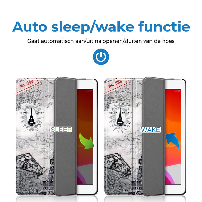 Tablet hoes geschikt voor Apple iPad 2021 / 2020 / 2019 tri-fold hoes - 10.2 inch - Case met Auto Wake/Sleep functie - Eiffeltoren