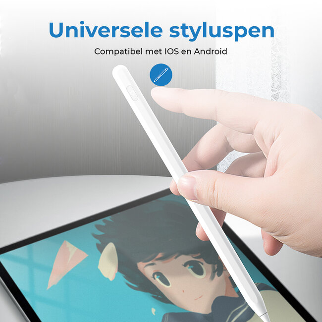 Active Stylus Pen - Universele Touchscreen Pen - Stylus Pen geschikt voor Android / IOS - Met 2 extra punten - Wit