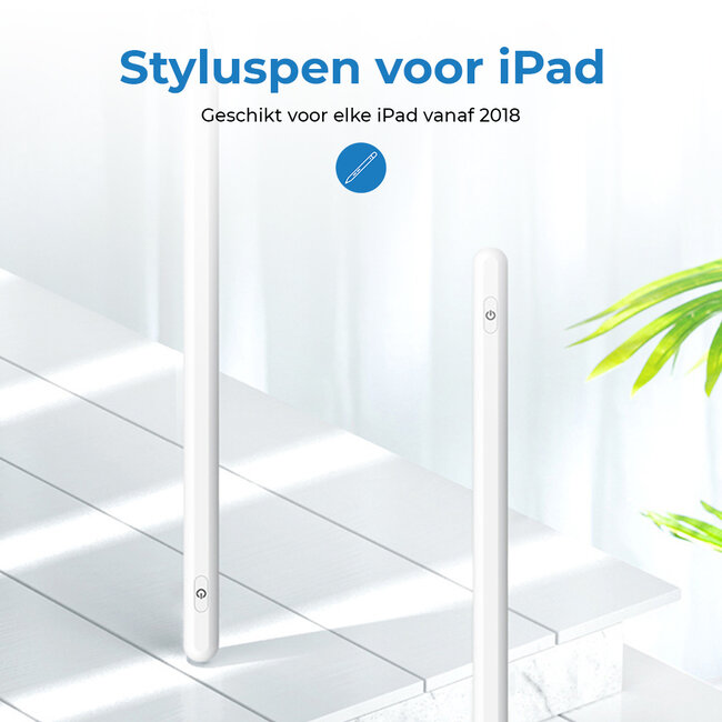 Active Stylus Pen - Touchscreen Pen met Palm Rejection - Pen geschikt voor iPad - Met Siliconen Punt - Geschikt voor iPad vanaf 2018 - Wit