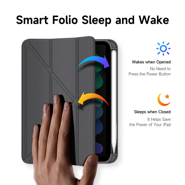 Dux Ducis - Hoes geschikt voor iPad Mini 6 - Magneet sluiting - Auto Sleep/Wake functie - Met Pencil houder - Grijs