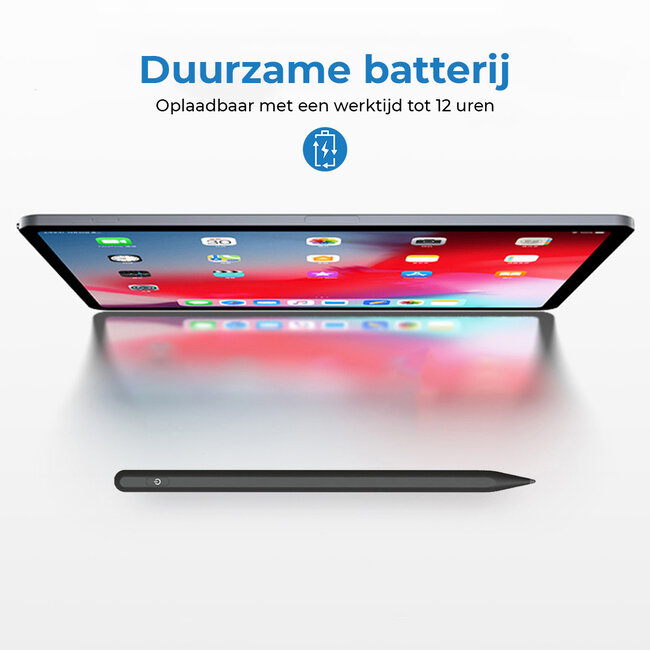 Active Stylus Pen - Touchscreen Pen met Palm Rejection - Pen geschikt voor iPad - Met Siliconen Punt - Geschikt voor iPad vanaf 2018 - Zwart