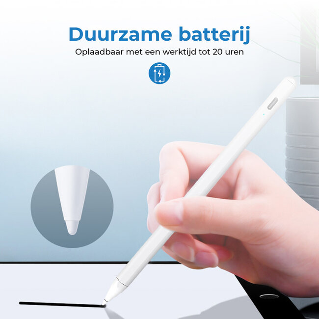 Touchscreen Pen - Active Stylus Pen met Siliconen Punt - Pen met Palm Rejection - Geschikt voor iPad vanaf 2018 - Wit
