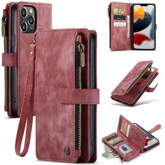 CaseMe CaseMe - Telefoonhoesje geschikt voor iPhone 13 Pro Max - Wallet Book Case met ritssluiting - Magneetsluiting - Roze