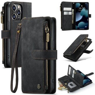 CaseMe CaseMe - Telefoonhoesje geschikt voor iPhone 13 Pro - Wallet Book Case met ritssluiting - Magneetsluiting - Zwart