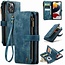 CaseMe - Telefoonhoesje geschikt voor iPhone 13 Pro - Wallet Book Case met ritssluiting - Magneetsluiting - Blauw