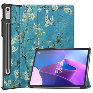 Case2go Tablet hoes geschikt voor Lenovo Tab P11 Pro 2nd Gen - Tri-fold hoes met auto/wake functie - 11.2 inch - Witte Bloesem