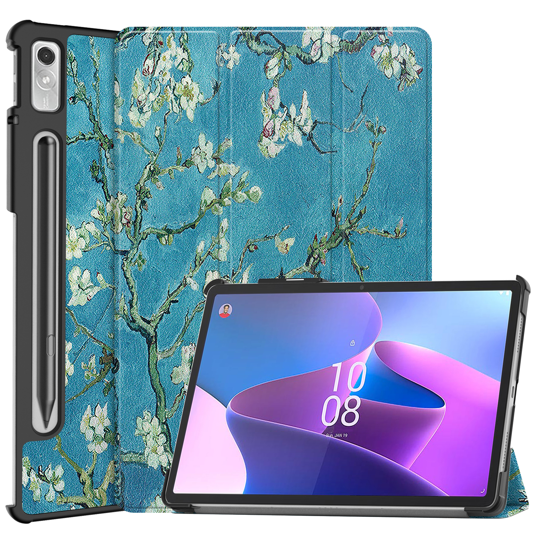 Tablet hoes geschikt voor Lenovo Tab P11 Pro 2nd Gen - Tri-fold hoes met auto/wake functie - 11.2 inch - Witte Bloesem afbeelding