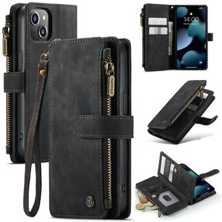 CaseMe CaseMe - Telefoonhoesje geschikt voor Apple iPhone 14 - Wallet Book Case met ritssluiting - Magneetsluiting - Zwart