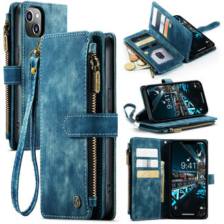 CaseMe CaseMe - Telefoonhoesje geschikt voor iPhone 14 Plus - Wallet Book Case met ritssluiting - Magneetsluiting - Blauw