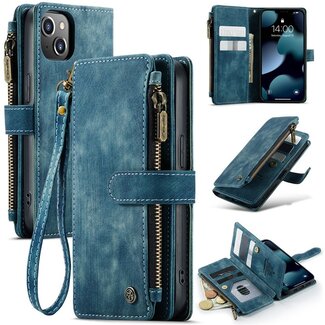 CaseMe CaseMe - Telefoonhoesje geschikt voor Apple iPhone 13 - Wallet Book Case met ritssluiting - Magneetsluiting - Blauw