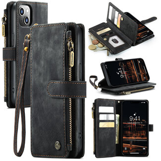 CaseMe CaseMe - Telefoonhoesje geschikt voor iPhone 14 Plus - Wallet Book Case met ritssluiting - Magneetsluiting - Zwart