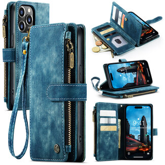 CaseMe CaseMe - Telefoonhoesje geschikt voor iPhone 14 Pro Max - Wallet Book Case met ritssluiting - Magneetsluiting - Blauw