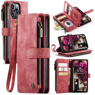 CaseMe CaseMe - Telefoonhoesje geschikt voor iPhone 14 Pro Max - Wallet Book Case met ritssluiting - Magneetsluiting - Rood