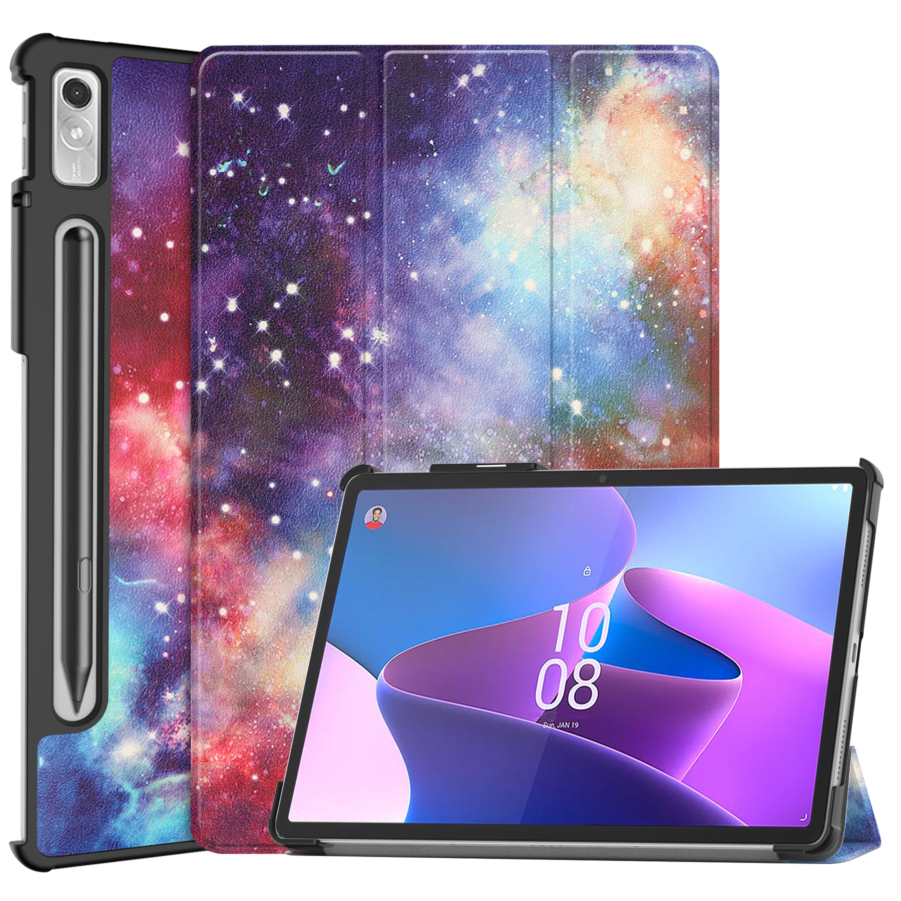 Tablet hoes geschikt voor Lenovo Tab P11 Pro 2nd Gen - Tri-fold hoes met auto/wake functie - 11.2 inch - Galaxy afbeelding