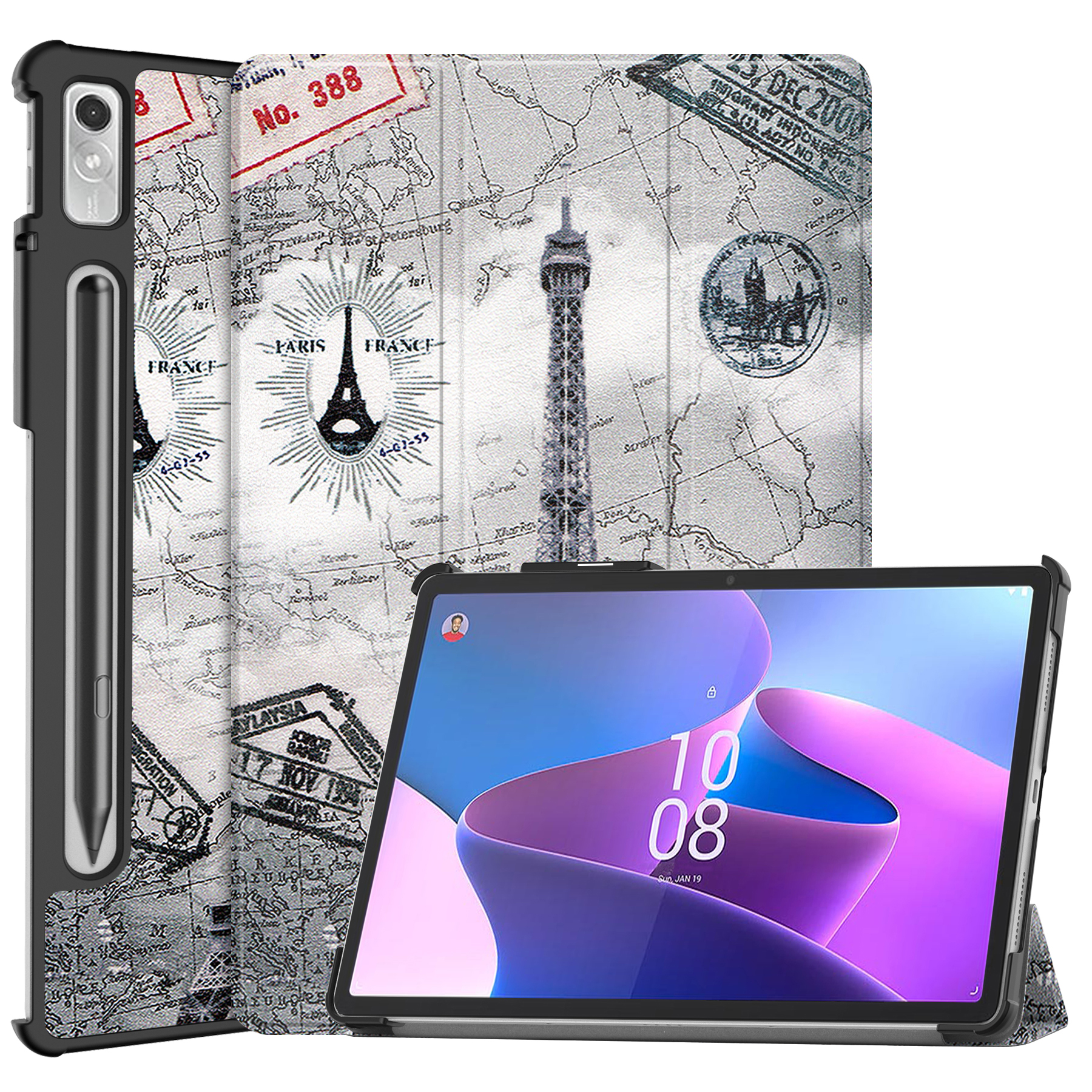 Tablet hoes geschikt voor Lenovo Tab P11 Pro 2nd Gen - Tri-fold hoes met auto/wake functie - 11.2 inch - Eiffeltoren afbeelding