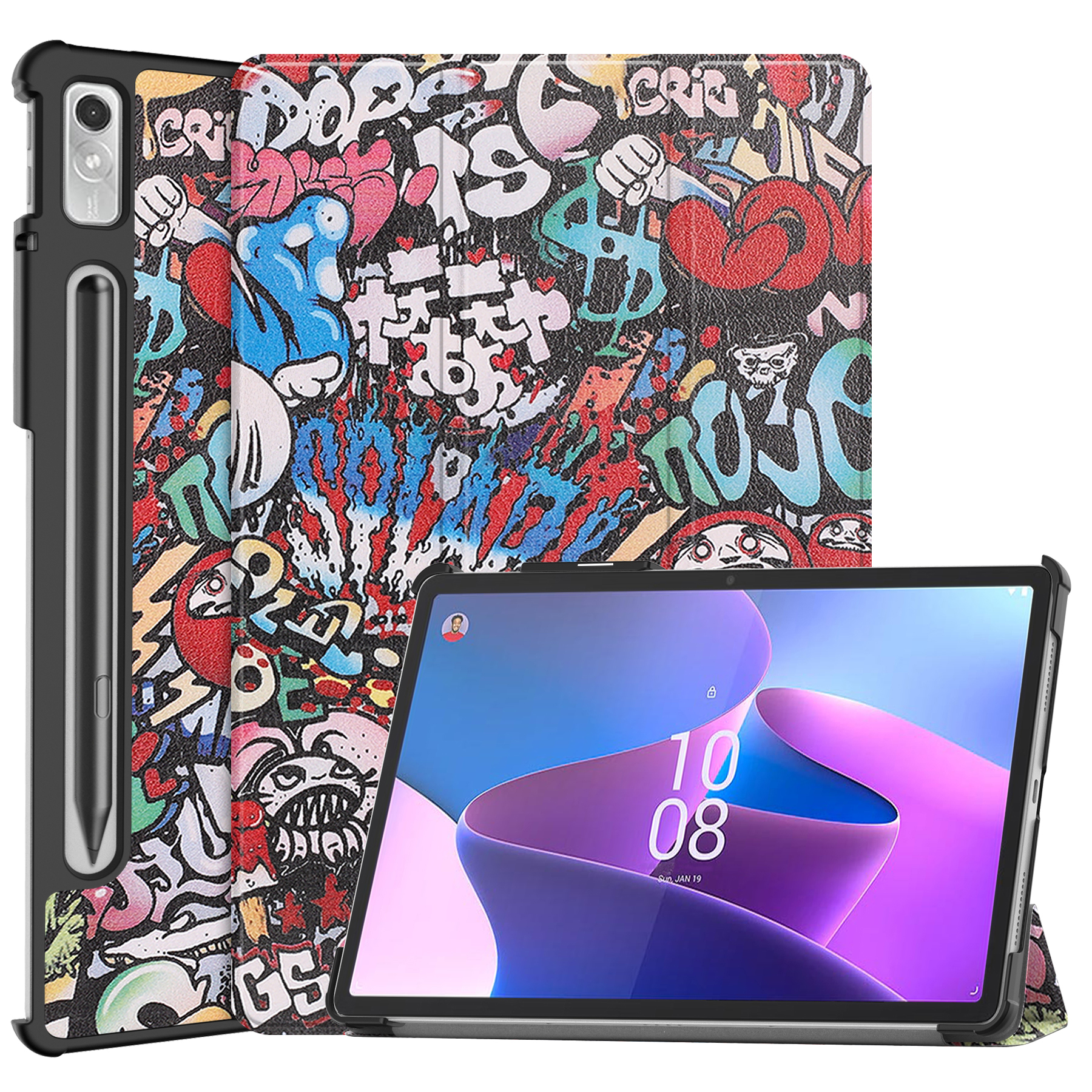 Tablet hoes geschikt voor Lenovo Tab P11 Pro 2nd Gen - Tri-fold hoes met auto/wake functie - 11.2 inch - Graffiti afbeelding
