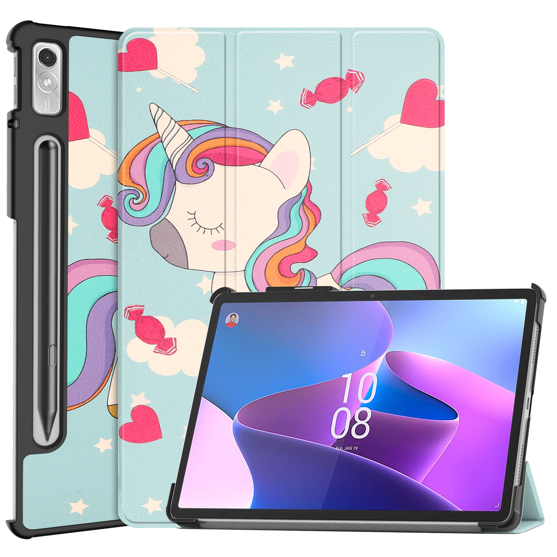 Tablet hoes geschikt voor Lenovo Tab P11 Pro 2nd Gen - Tri-fold hoes met auto/wake functie - 11.2 inch - Unicorn afbeelding