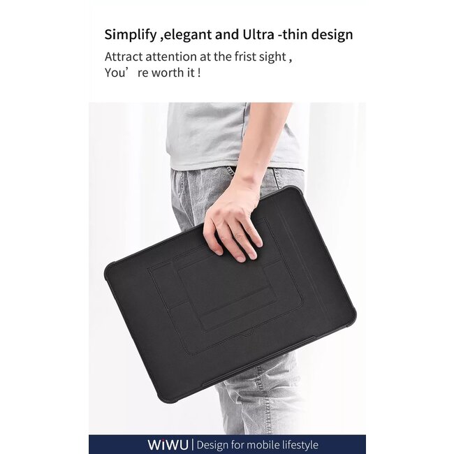 WIWU - Laptoptas- Laptop Sleeve Stand Case - Laptophoes- 13.6 inch - Laptop Sleeve- Laptop Tas- 2 in 1 standaard hoes - laptophoes -Schokbestendige hoes houder - Zwart